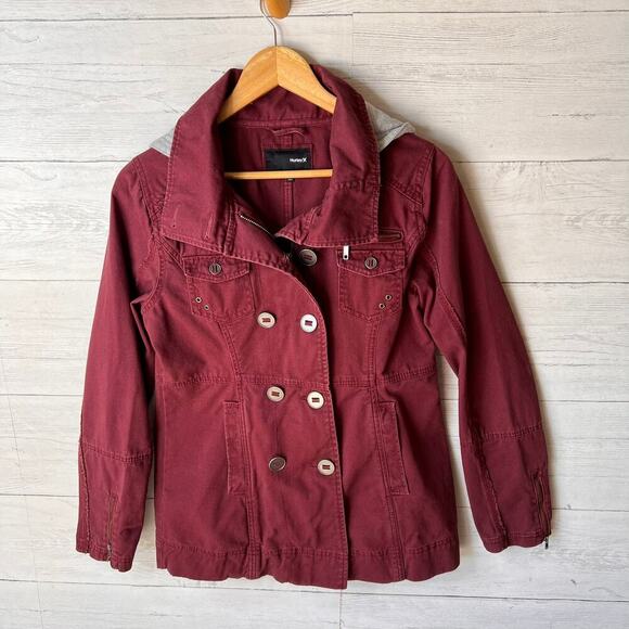 Hurley Jacket Womens Size Small Burgundy Winchester Woven Full Zip with Hood - Picture 3 of 16